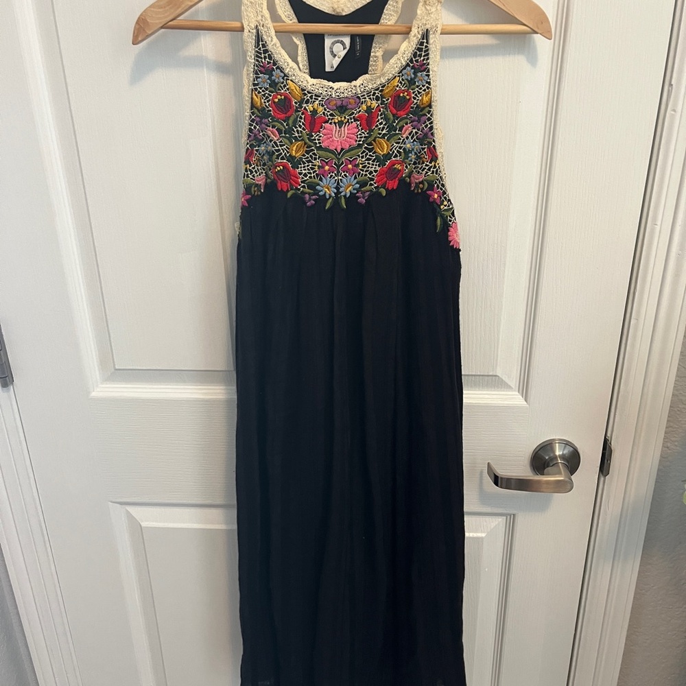 Anthropologie Black Dress with Multicolor Embroidery
